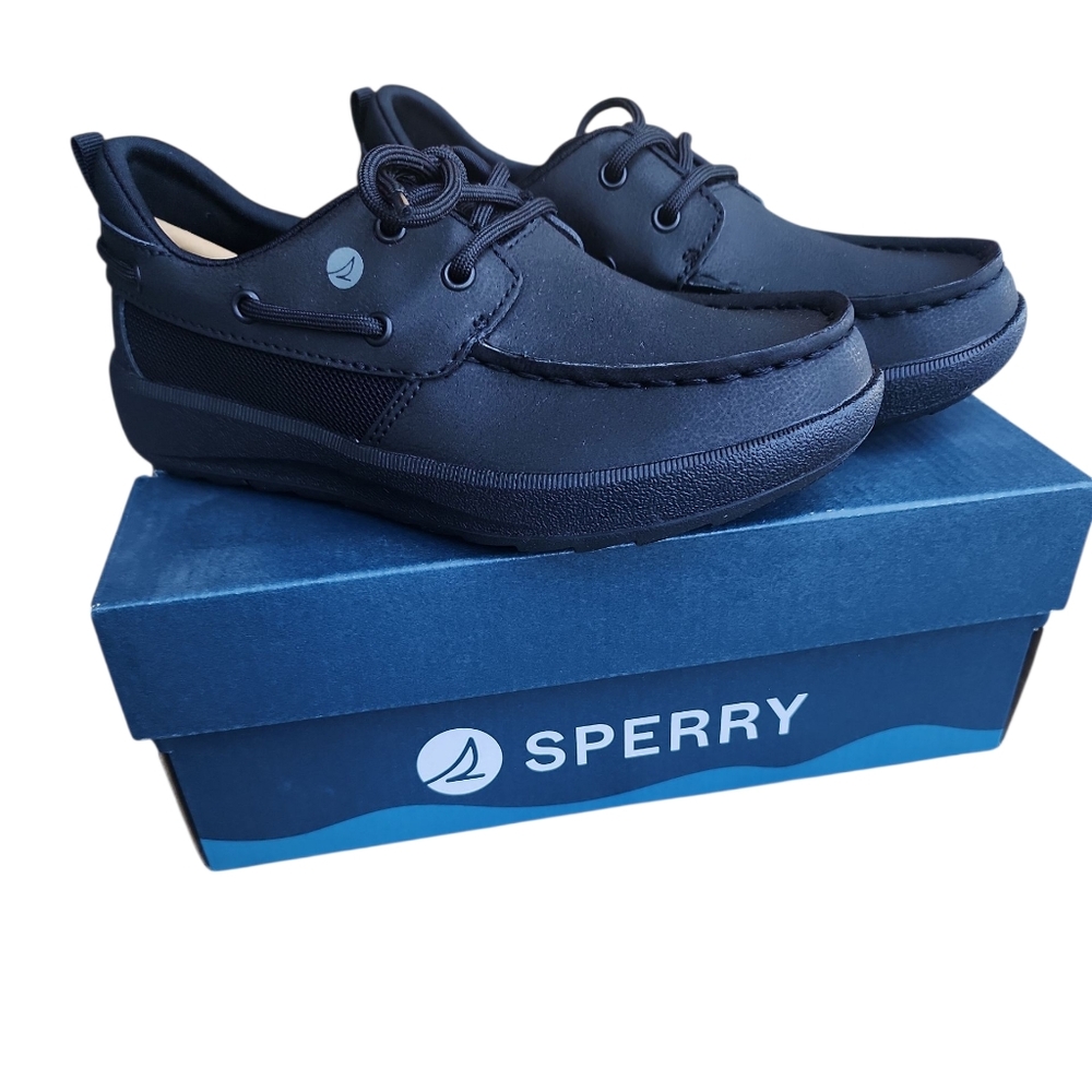 Sperry Boys Fairwater Plushwave Black Shoes New In Box Size 1